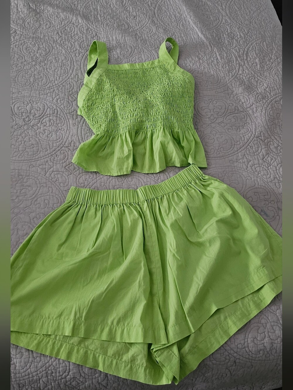 Lime Green Smocked Tank & Shorts Set small